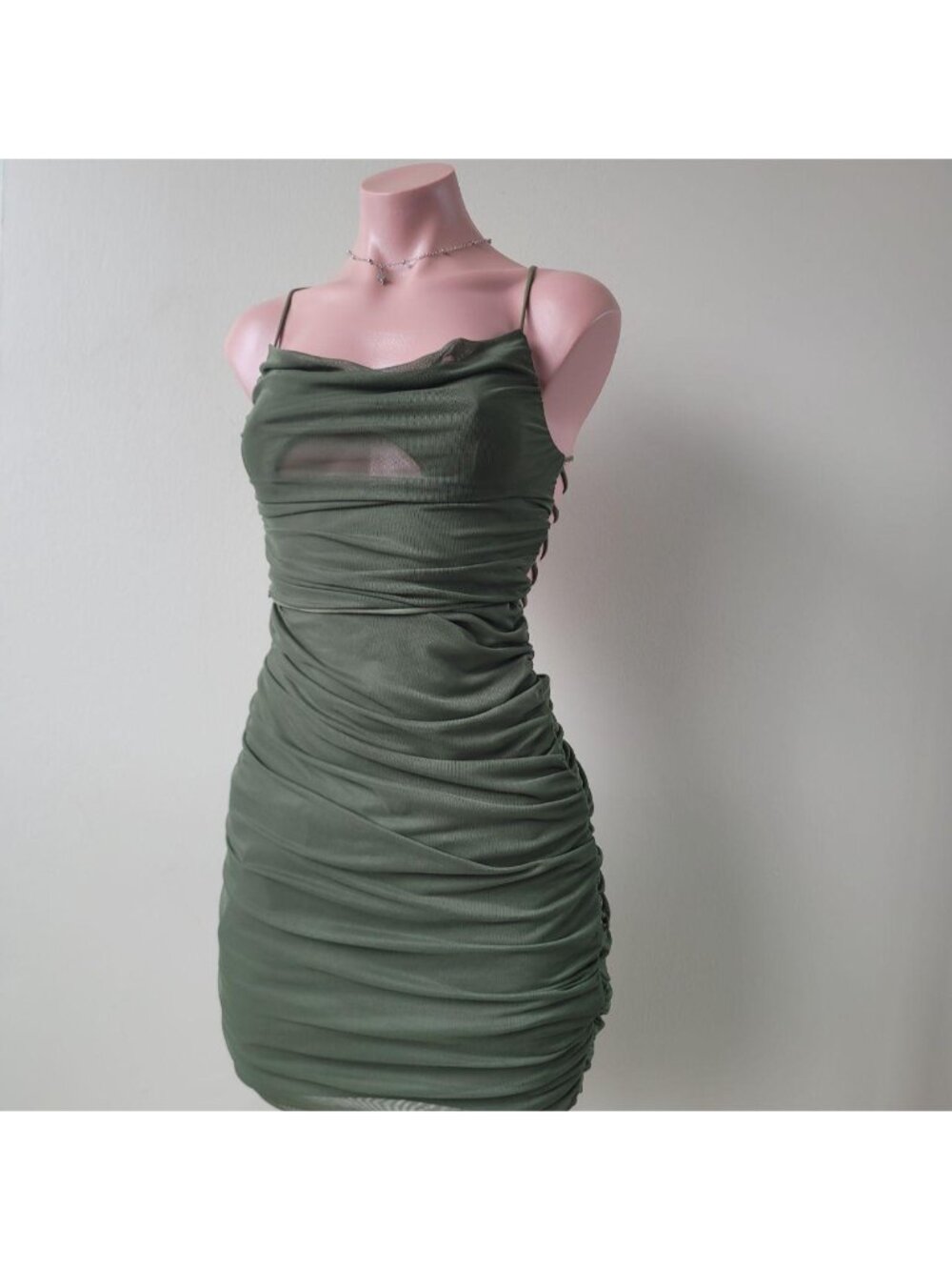 Deep Green Open Back Strappy Summer Bodycon Mini Dress (One Size)